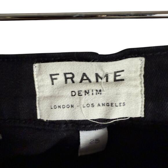 Frame Le Skinny de Jeanne Noir Black Raw Step Hem Mid Rise Jeans Size 25 - Picture 3 of 6